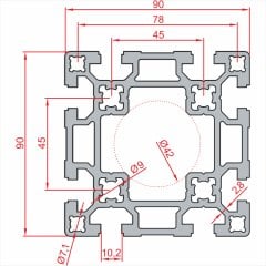 Sigma Profil AĞIR  90x90 - Kanal 10-(1metre)