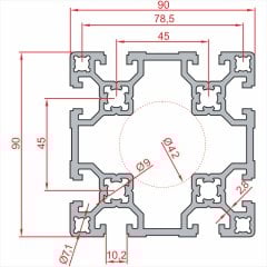 Sigma Profil  light 90x90   - Kanal 10-(1metre)