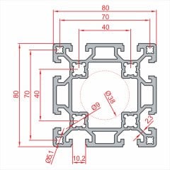 Sigma Profil  AĞIR 80x80  Kanal 10-(1metre)