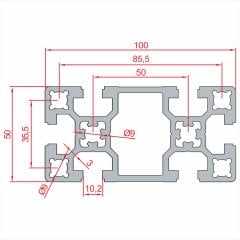Sigma Profil AĞIR 50x100 - Kanal 10-(1metre)