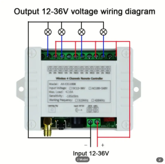 RF Alıcılı 4 Kanallı Kablosuz Uzaktan Kumanda Anahtarı - 10A, 433MHz, DC 12V-36V,  Metal Verici Dahil