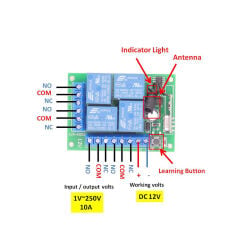 4 Kanal 12V Uzaktan Kumandalı RF Alıcı Verici Modülü