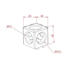 20X20 üç yönlü kare köşe bağlantı