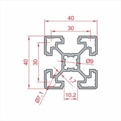 Sigma Profil LIGHT 40x40 Siyah Eloksallı -  Kanal 10-(1metre)