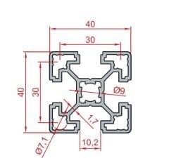 Sigma Profil LIGHT 40x40 Siyah Eloksallı -  Kanal 10-(1metre)