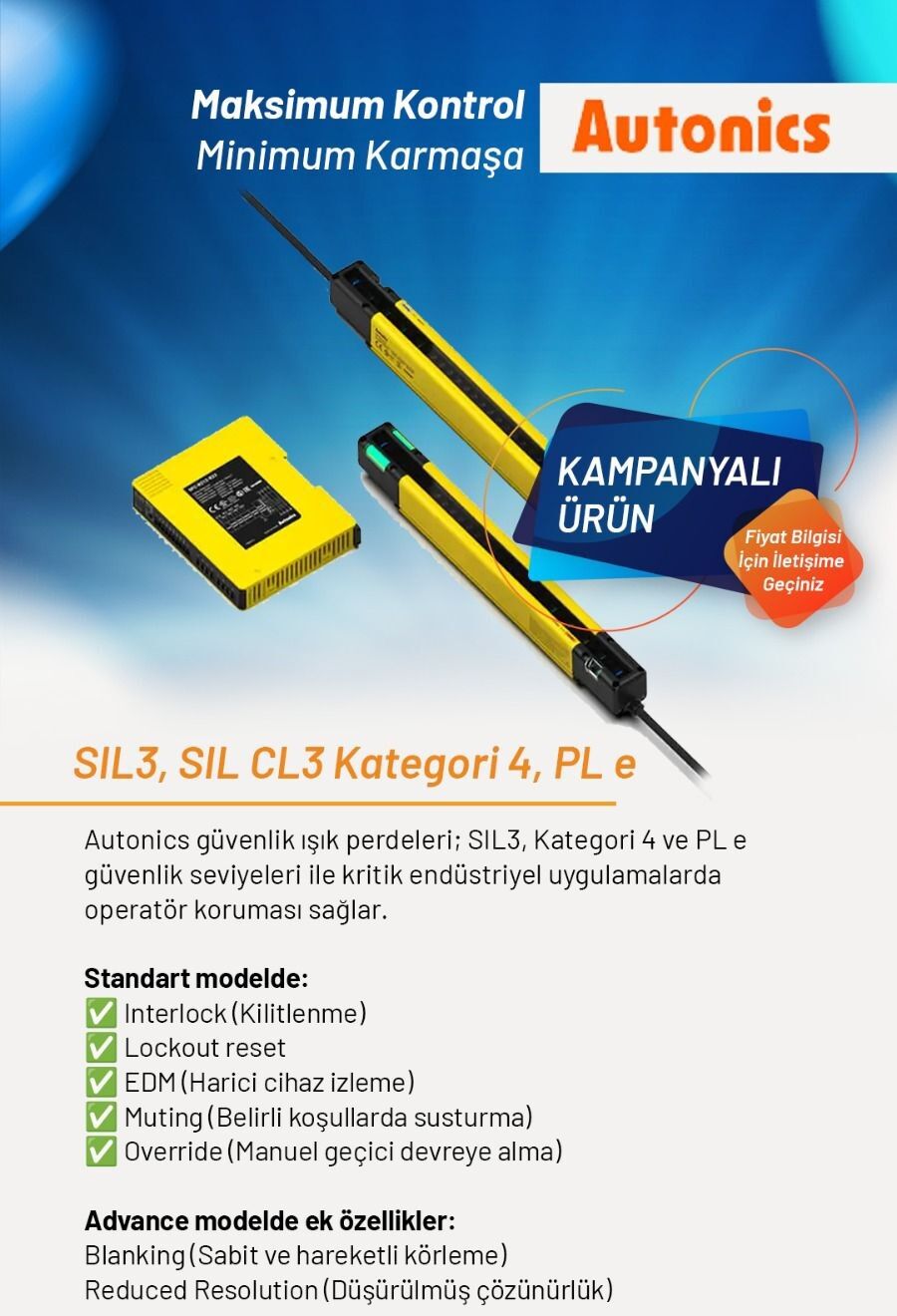 GÜVENLİK IŞIK BARİYERİ AUTONİCS 1METRE YÜKSEKLİ 5 METRE ALGILAMA MESAFESİ